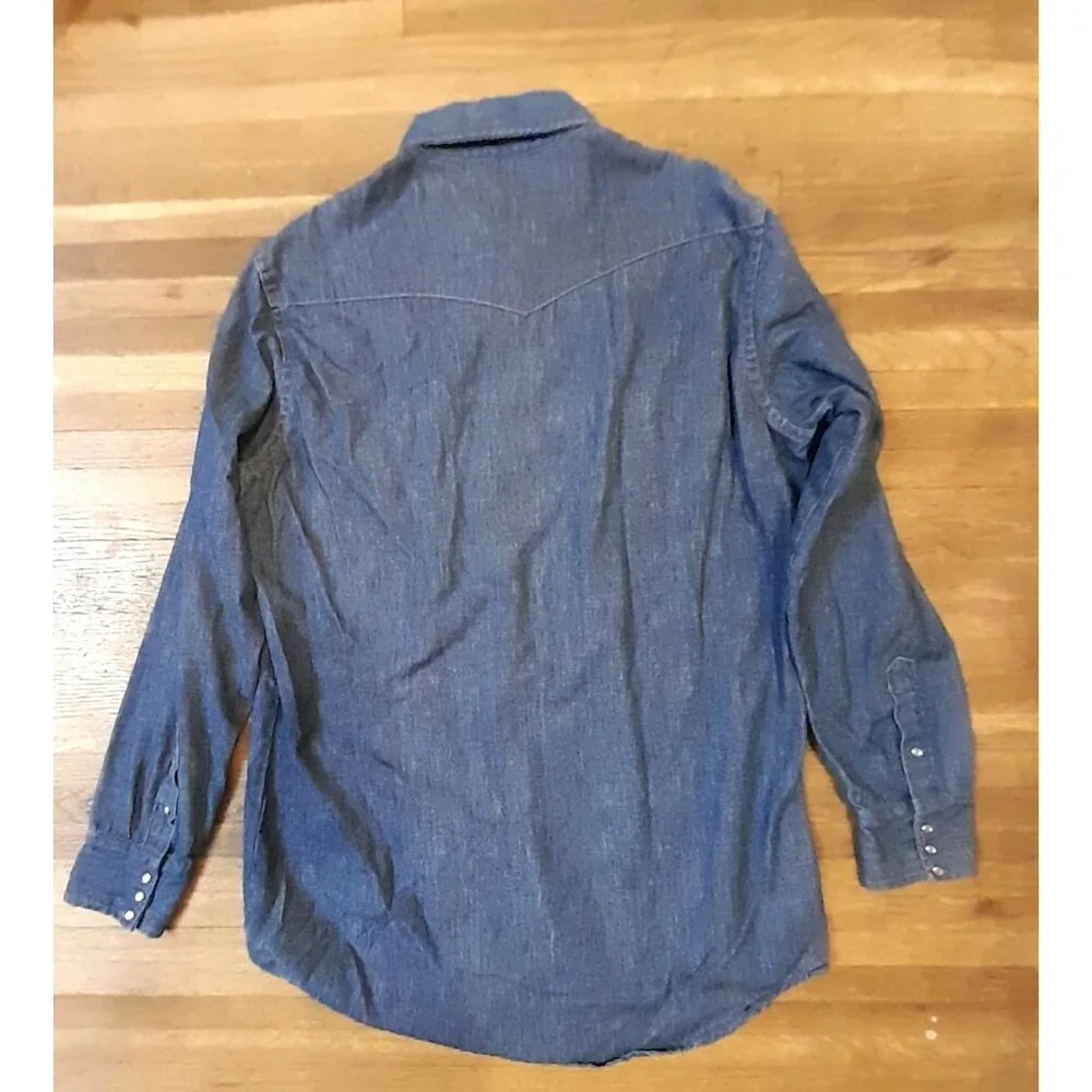 Vtg 70s 80s Sears Mens Western Wear Cowboy Trucker Pearl Snap XLT Denim Shirt